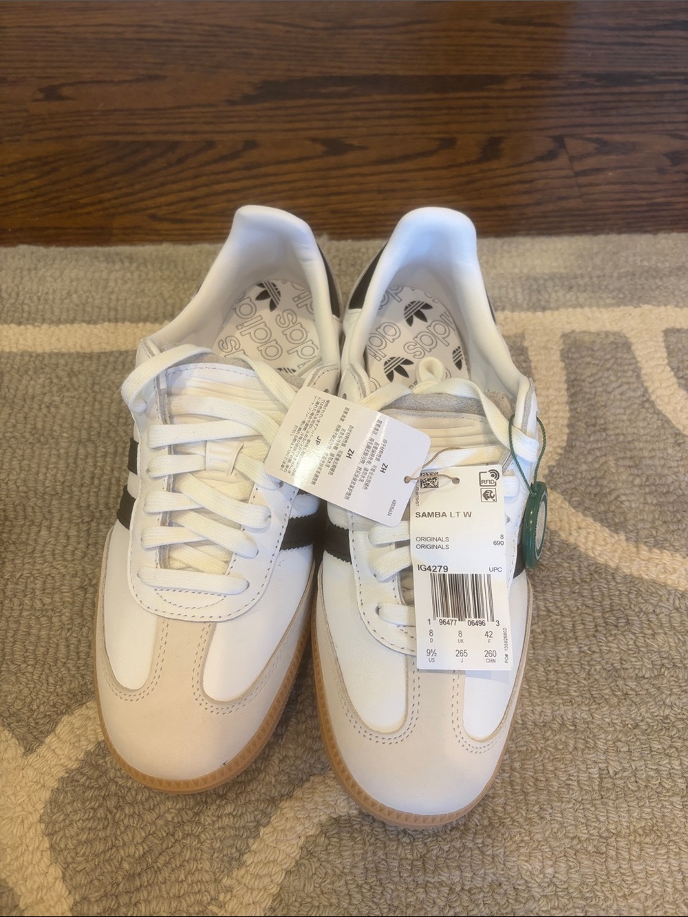 adidas Kids Samba Shoes - White with Black Stripes and Gum Sole